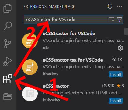 как установить плагин eCSStractor for VSCode